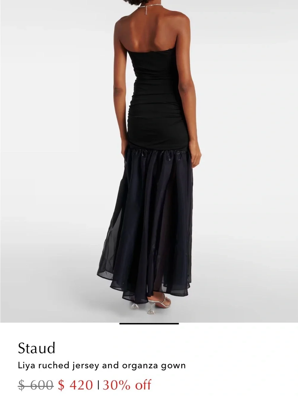STAUD Black Ruched Jersey Top with Sheer Navy Organza Maxi Skirt - Picture 5 of 12